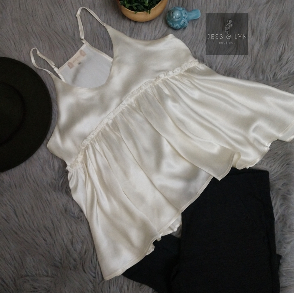 🆕Off White/Ivory Flowy Babydoll Boho Tank w/Adjustable Straps - Picture 13 of 14